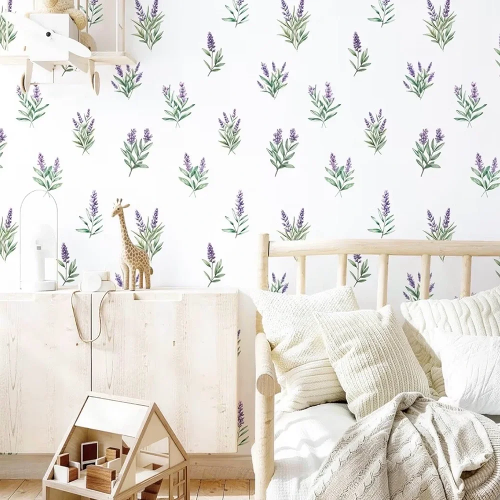 Lavender Sprig Wallpaper – Purple Floral Peel and Stick Wall Decor
